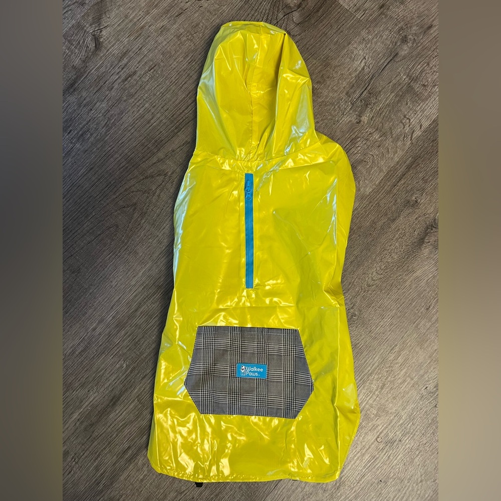 Yellow Dog Raincoat with Blue Zipper